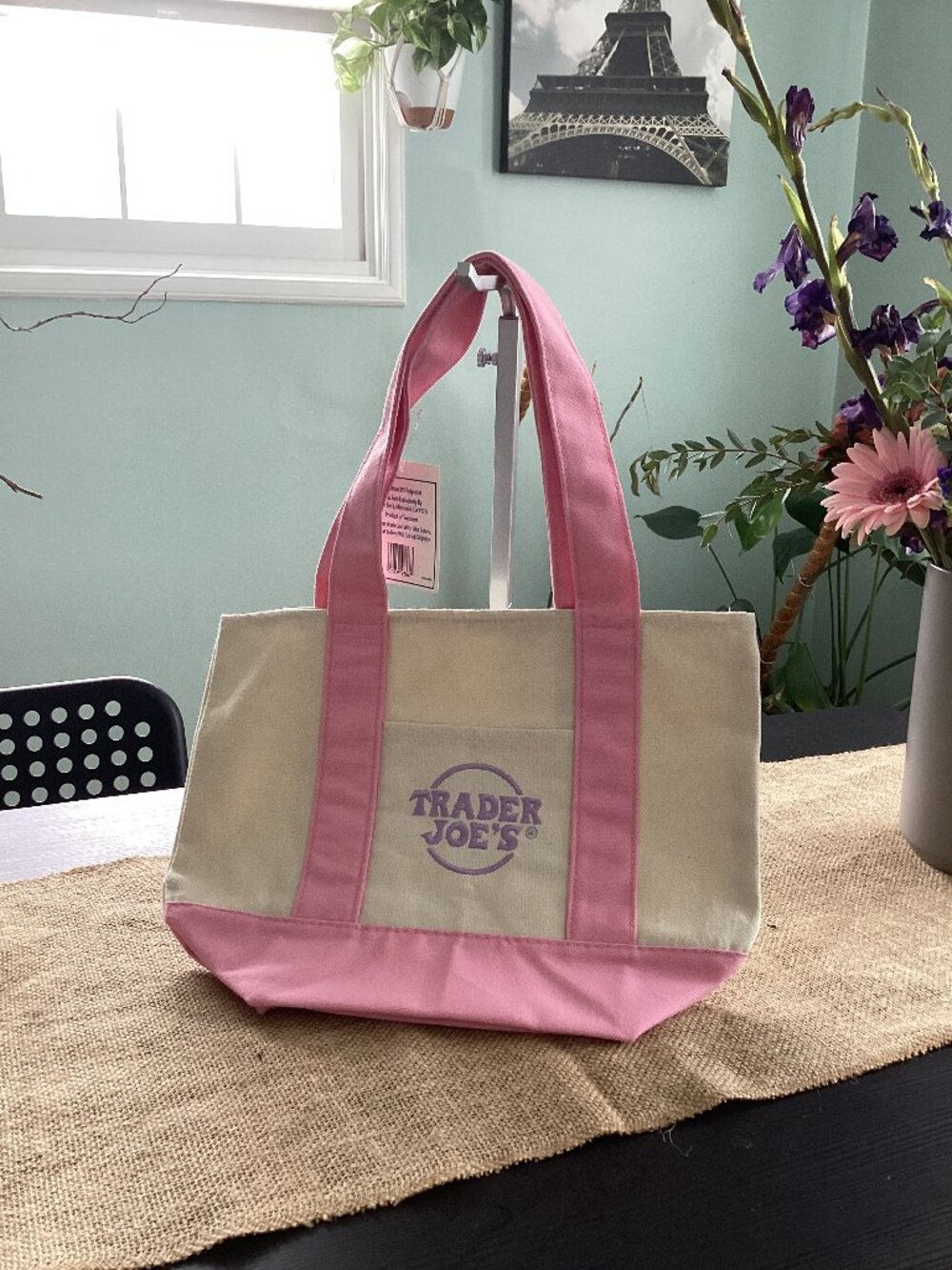 Pink Trader Joe's mini tote bag